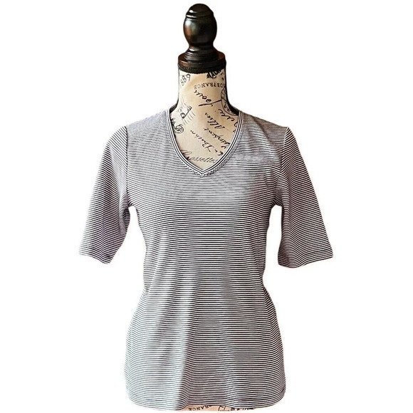 Chicos Womens Navy White Striped Pullover Knit Top 0 Nautical Preppy Casual - Picture 1 of 9